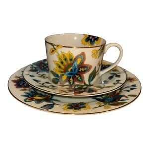 Taitu Indian Summer cup, saucer, and side plate trio